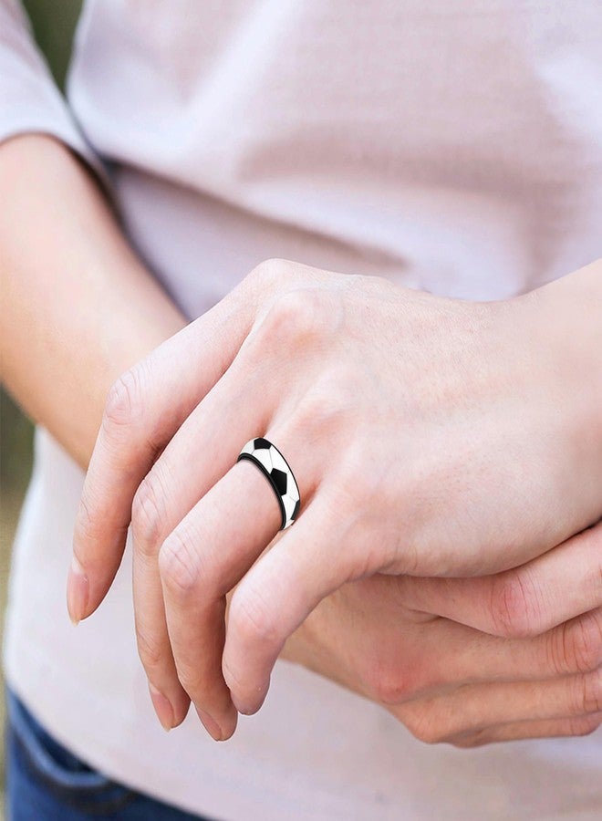 يولوفيدو خاتم دوار بنمط كرة قدم من Uloveido، سوار مريح من الفولاذ المقاوم للصدأ - لتخفيف القلق، خواتم دوارة لتخفيف التوتر للرجال YA5038 (مقاس 8) - Image 2